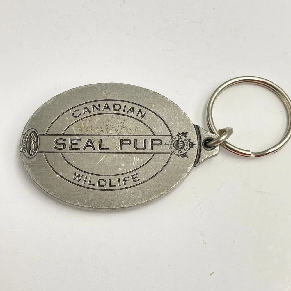 Vintage 90s Canada Souvenir Animal Pup Wildlife Pewter Keychain Charm Jewelry